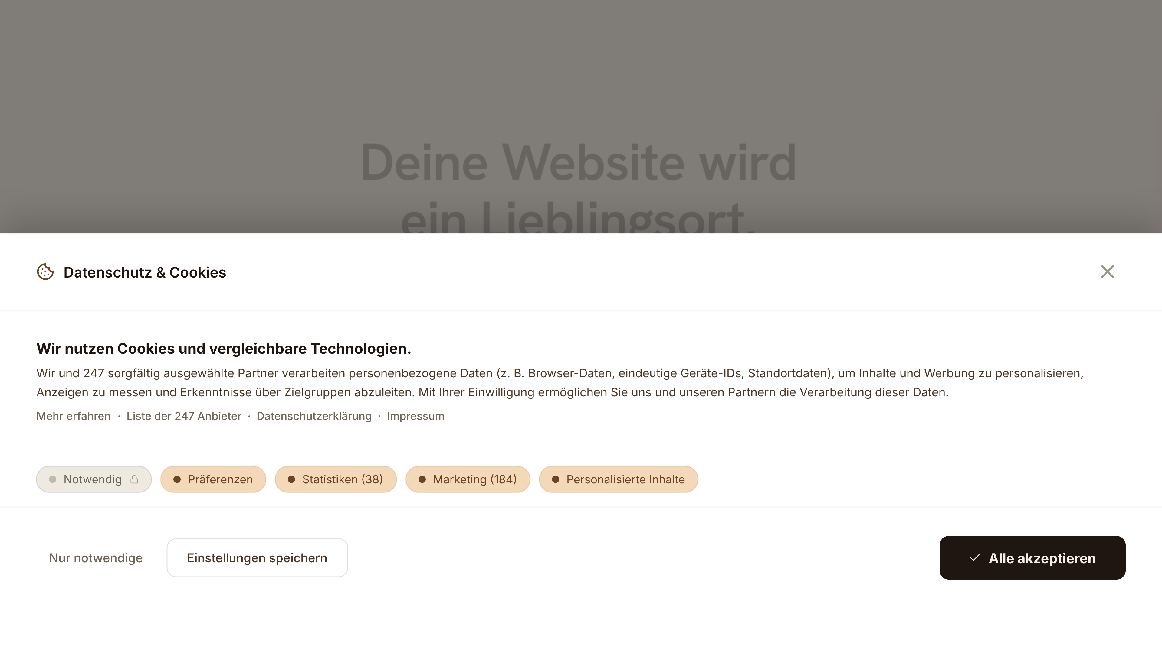 Cookie-Einwilligungsdialog mit Optionen