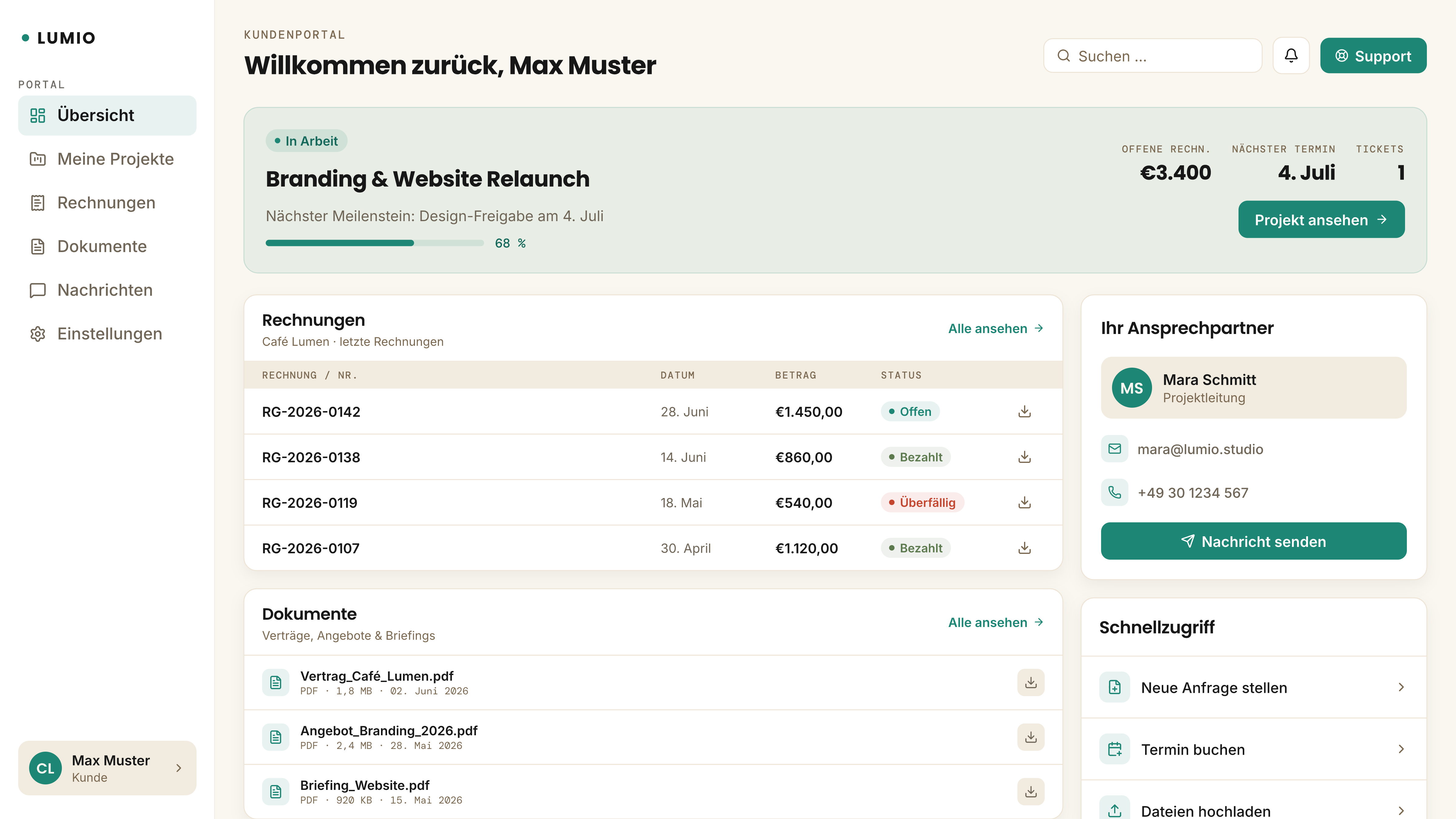 Example of an customer portal